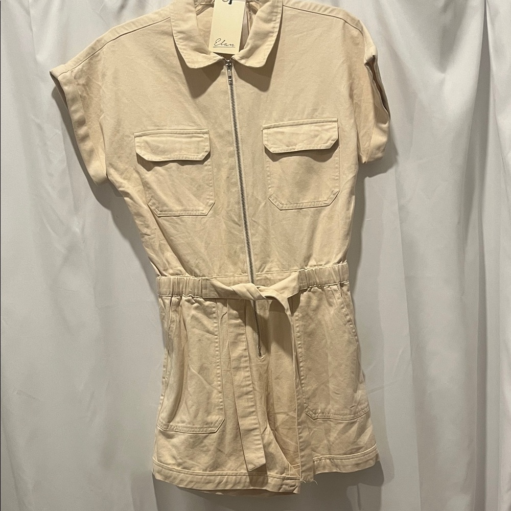 Elan Cream Short Sleeve Jumpsuit
